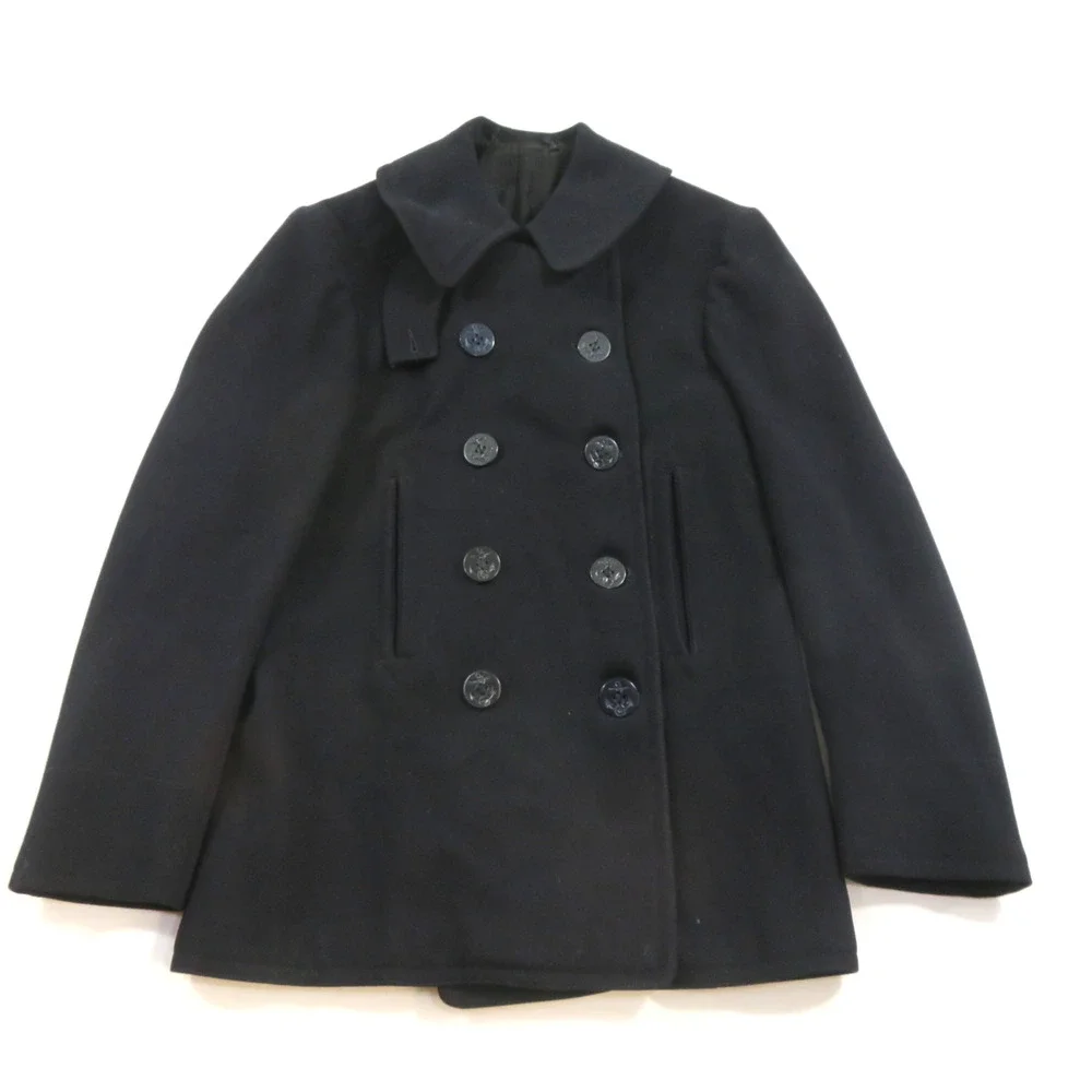 WWII USN WOOL PEACOAT 10 Button Chin Strap Corduroy Pocket Jacket Sz S? 1940s